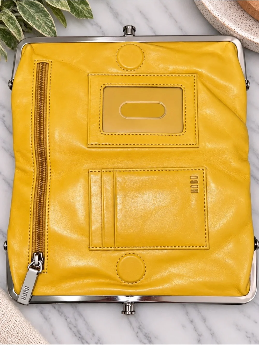 HOBO Lauren Mustard Yellow Leather Double-Frame Wallet Clutch